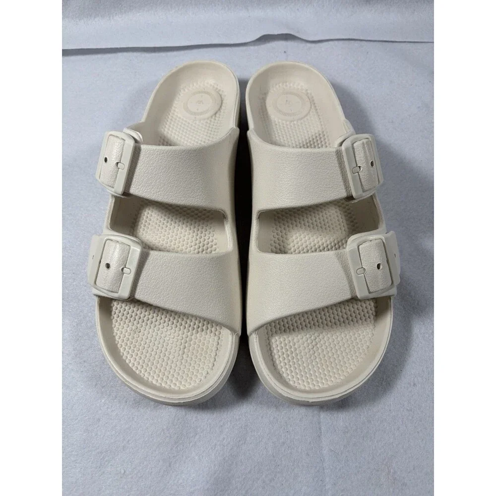 White Totes Women's Sol Bounce Slide Sandals with Buckle - Size 10